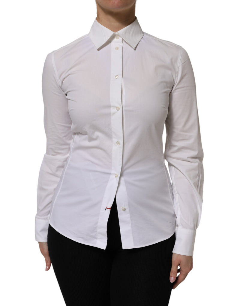 Dolce & Gabbana Chemise Blanche en Coton à Col Longues Manches