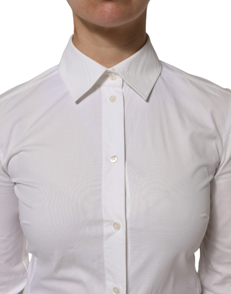 Dolce & Gabbana Chemise Blanche en Coton à Col Longues Manches