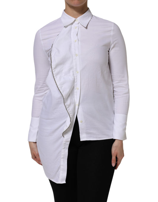 Chemise à manches longues en coton blanc avec col et volants AGLINI