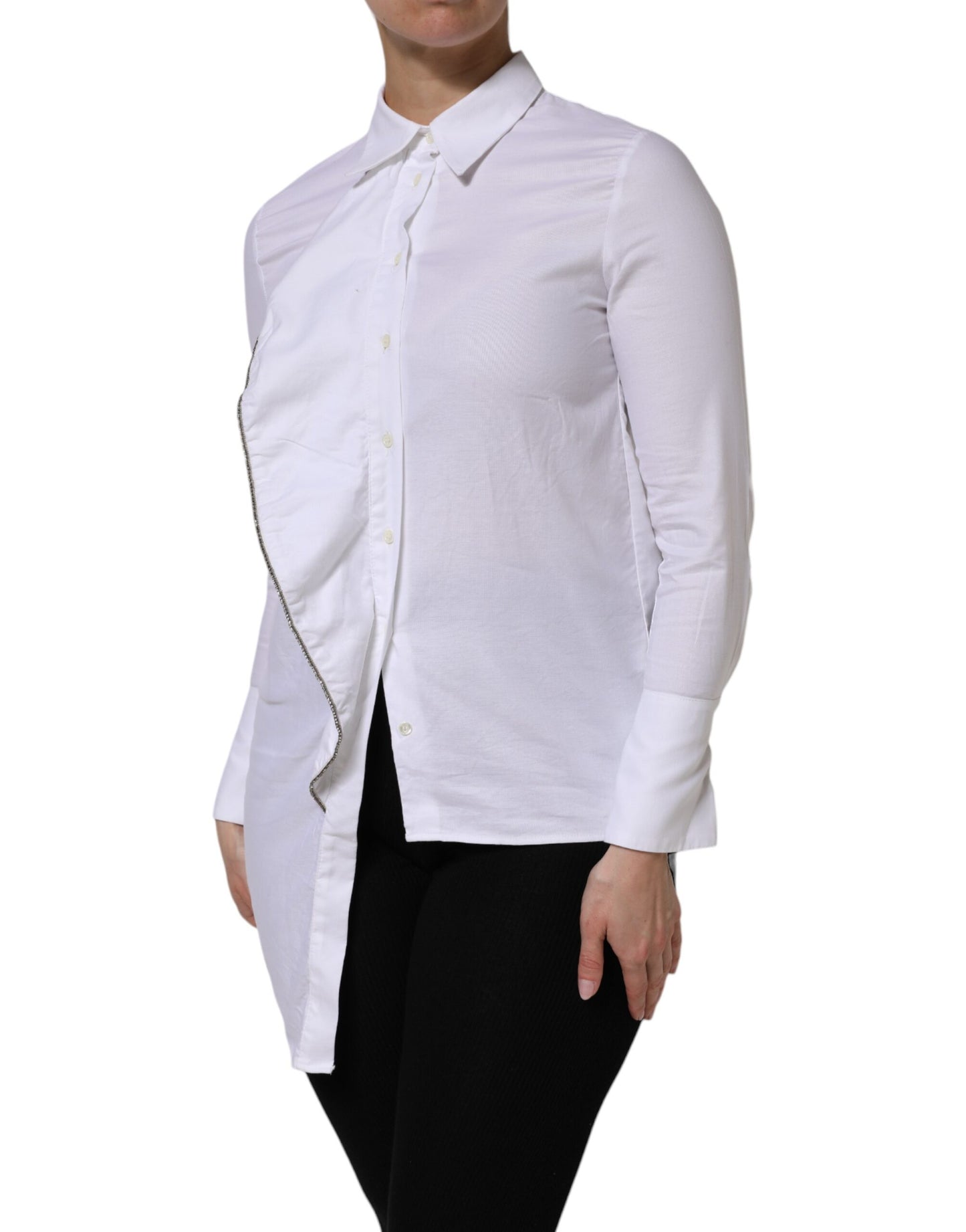 Chemise à manches longues en coton blanc avec col et volants AGLINI