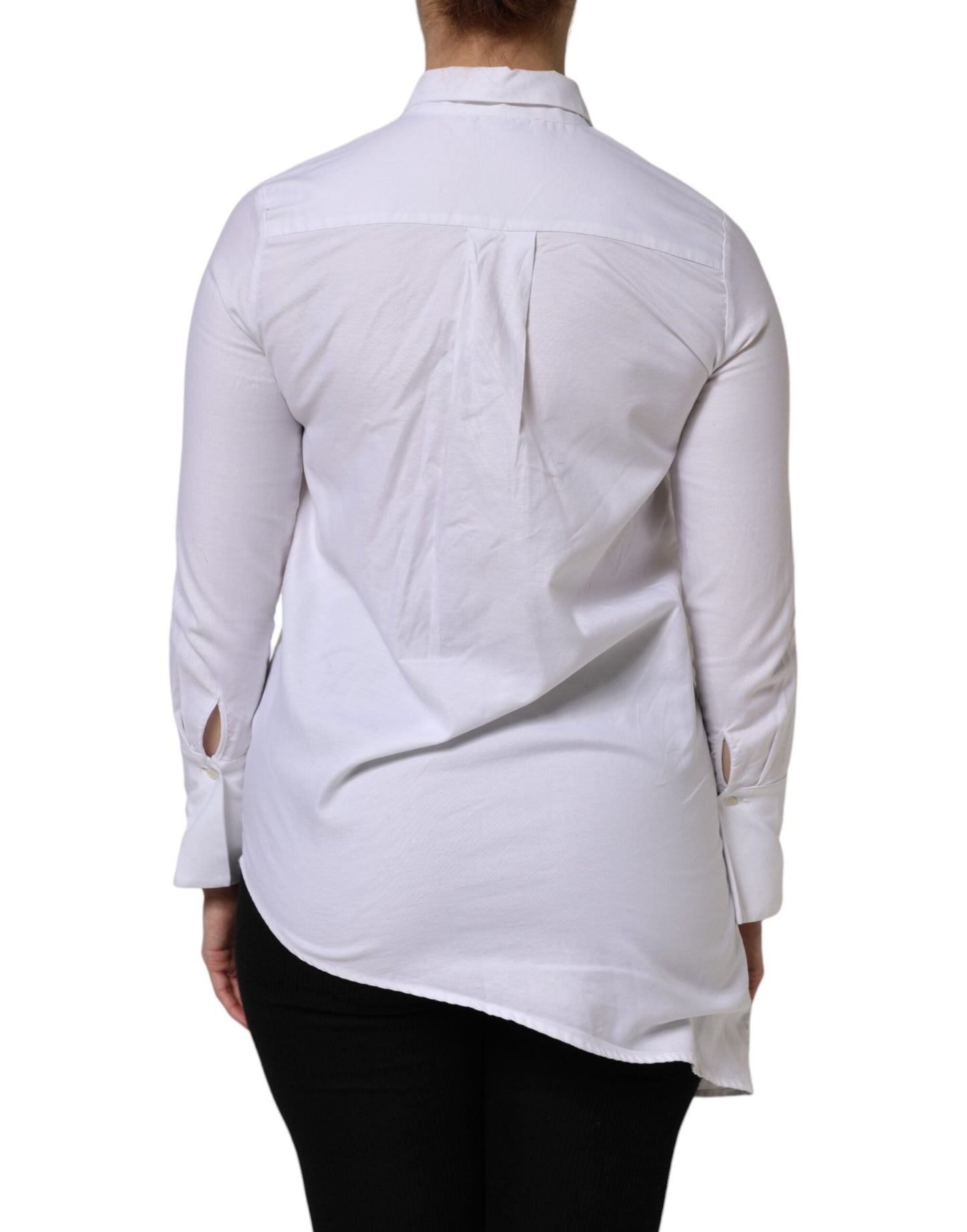 Chemise à manches longues en coton blanc avec col et volants AGLINI