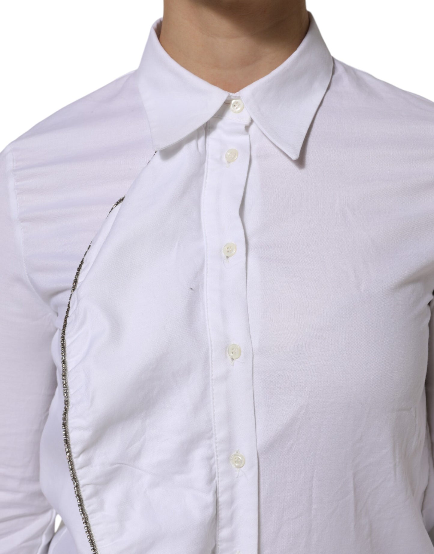 Chemise à manches longues en coton blanc avec col et volants AGLINI