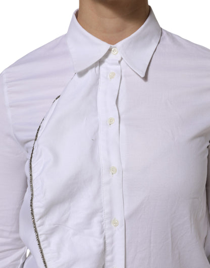 Chemise à manches longues en coton blanc avec col et volants AGLINI