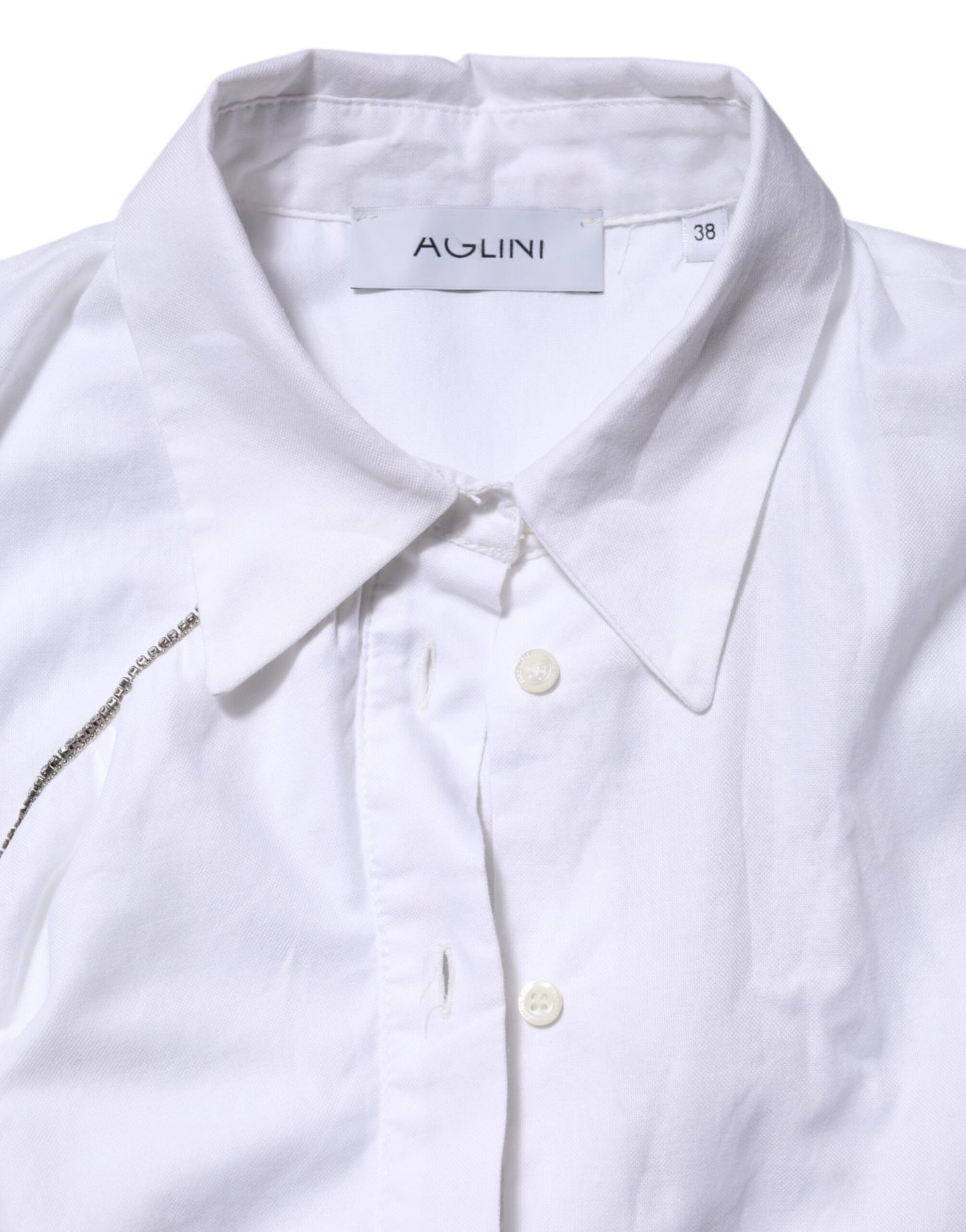 Chemise à manches longues en coton blanc avec col et volants AGLINI