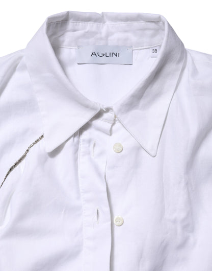 Chemise à manches longues en coton blanc avec col et volants AGLINI