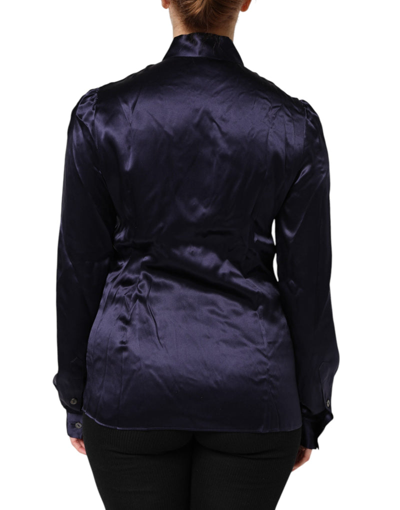 Dolce & Gabbana Blouse en Soie Violet Foncé avec Col Ascot