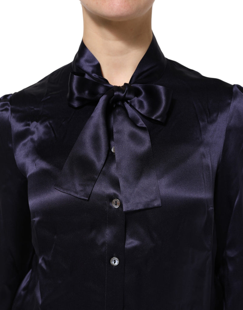 Dolce & Gabbana Blouse en Soie Violet Foncé avec Col Ascot