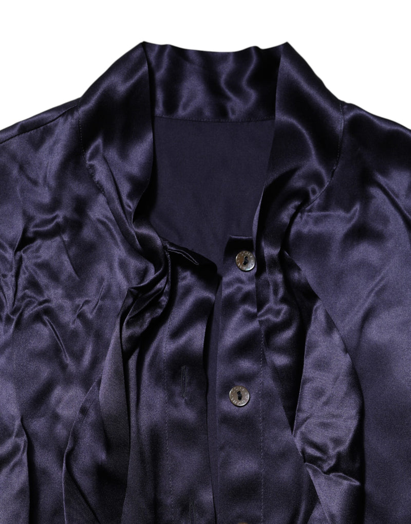 Dolce & Gabbana Blouse en Soie Violet Foncé avec Col Ascot