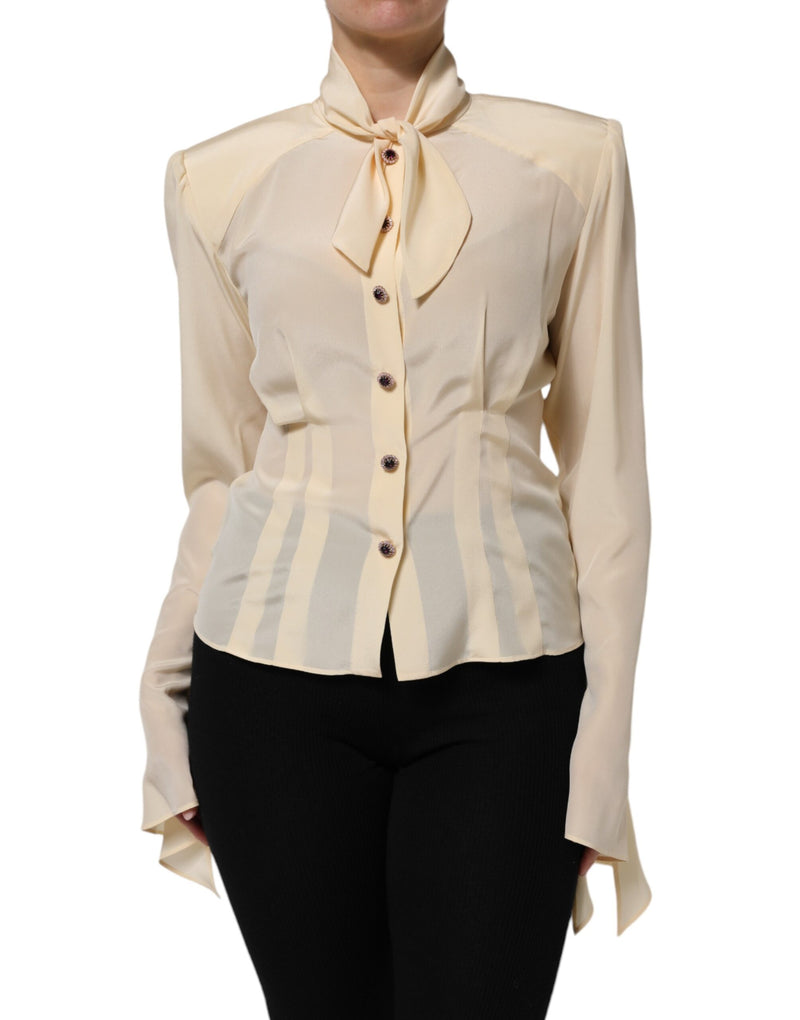 Dolce & Gabbana Blouse en Soie Jaune Clair avec Col Ascot