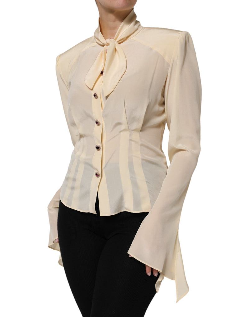 Dolce & Gabbana Blouse en Soie Jaune Clair avec Col Ascot