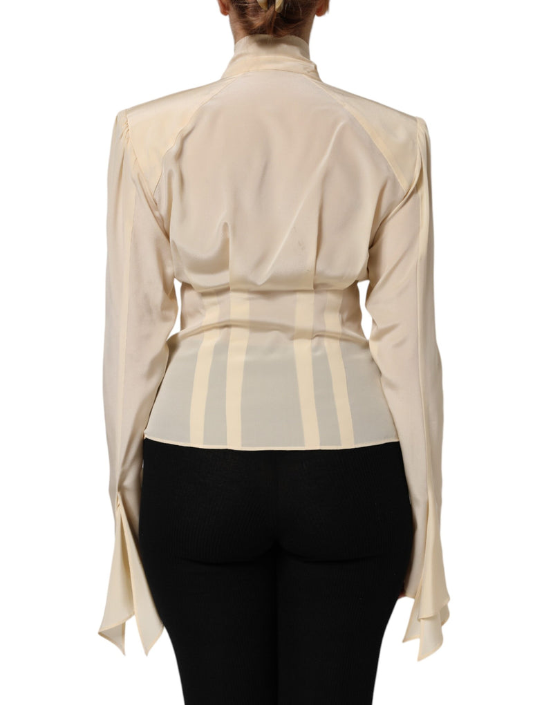 Dolce & Gabbana Blouse en Soie Jaune Clair avec Col Ascot