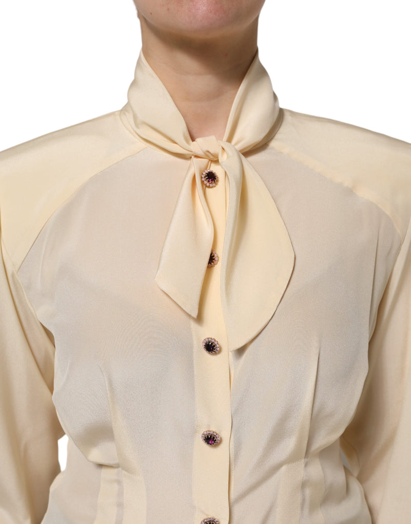 Dolce & Gabbana Blouse en Soie Jaune Clair avec Col Ascot