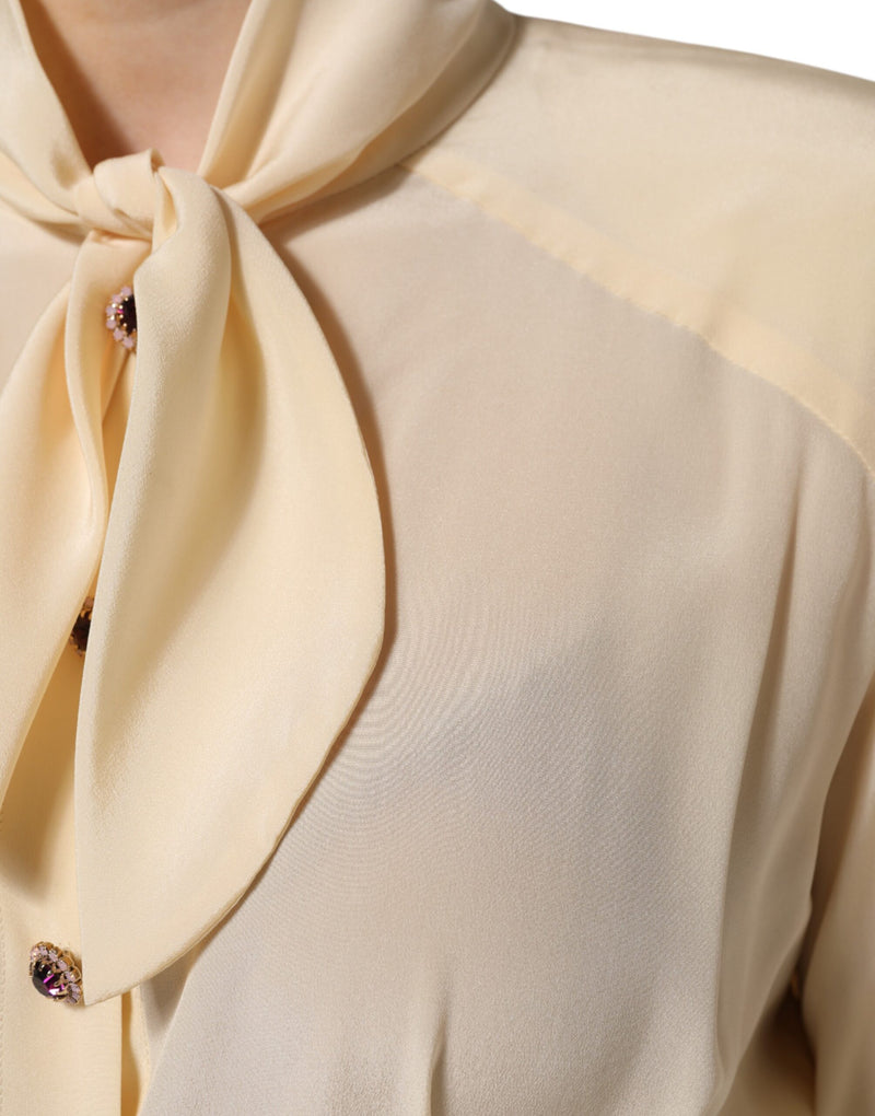 Dolce & Gabbana Blouse en Soie Jaune Clair avec Col Ascot