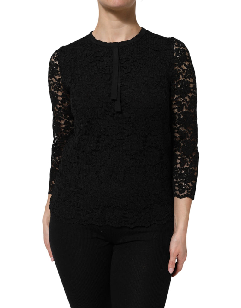 Dolce & Gabbana Blouse Longue en Dentelle Nylon Noire