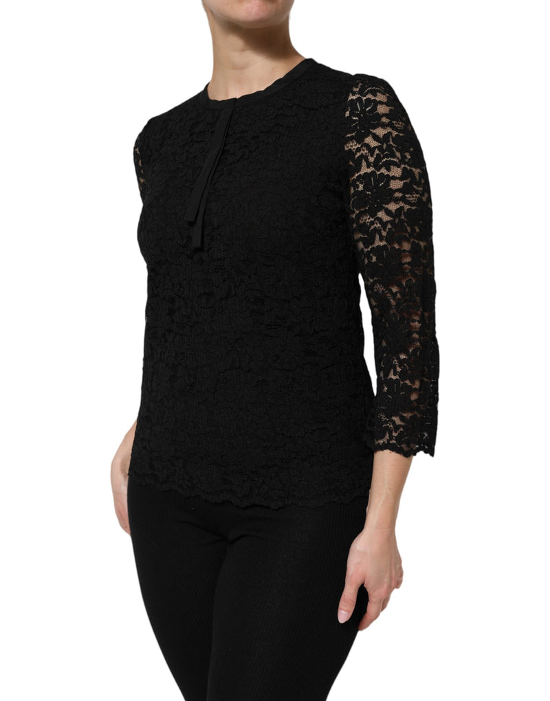 Dolce & Gabbana Blouse Longue en Dentelle Nylon Noire