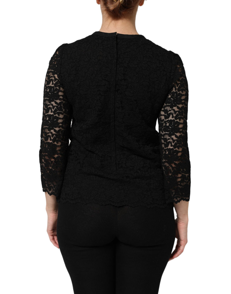 Dolce & Gabbana Blouse Longue en Dentelle Nylon Noire