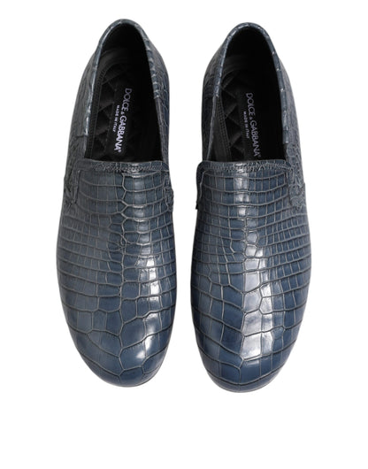 Dolce & Gabbana Blue Exotic Leather Slip On Loafers Men Dress Shoes