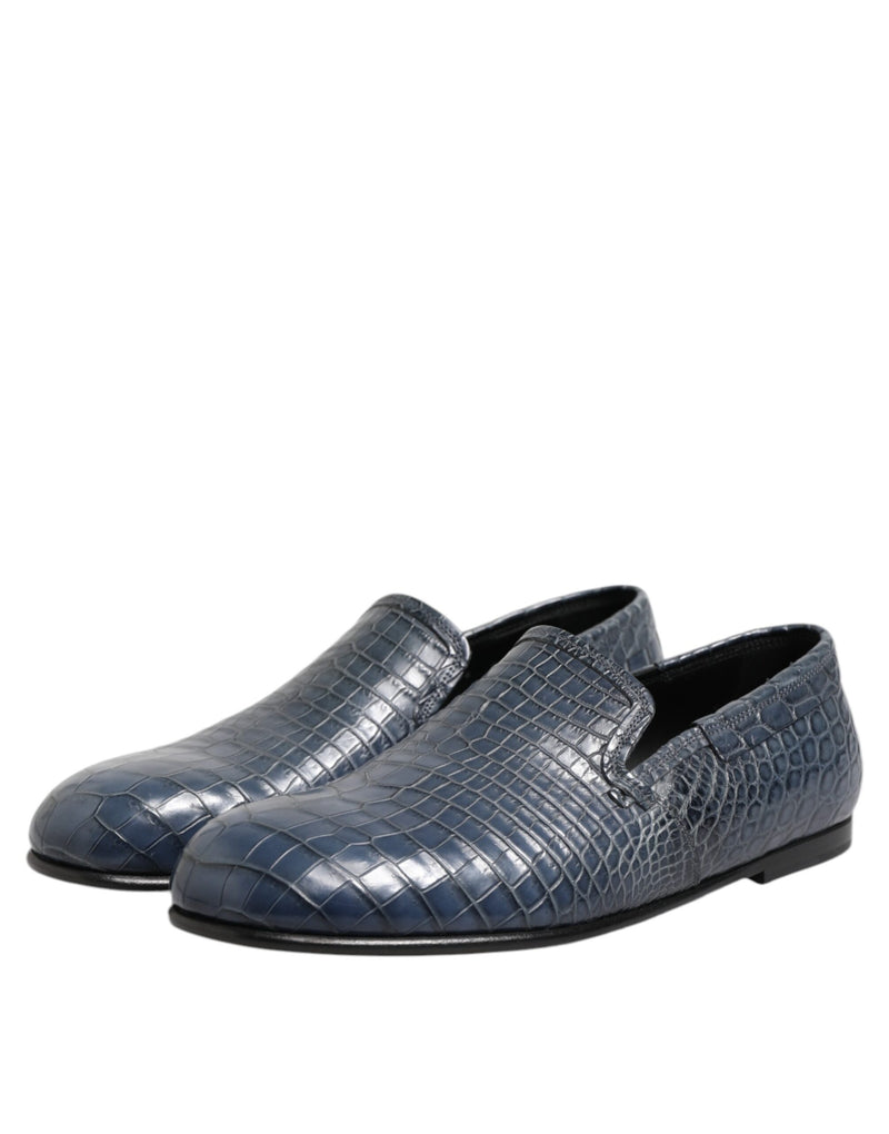 Dolce & Gabbana Blue Exotic Leather Slip-On Loafers for Men