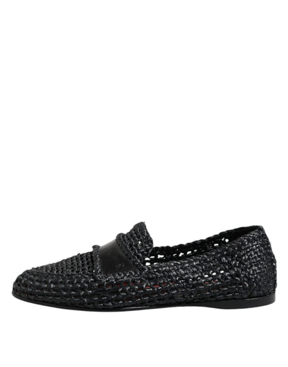 Dolce & Gabbana Black Woven Leather Slip On Loafers Men Shoes