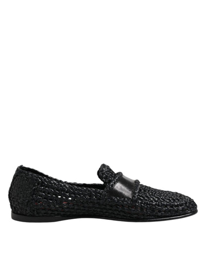 Dolce & Gabbana Black Woven Leather Slip On Loafers Men Shoes
