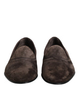 Dolce & Gabbana Brown Velvet Leather Slip On Loafers
