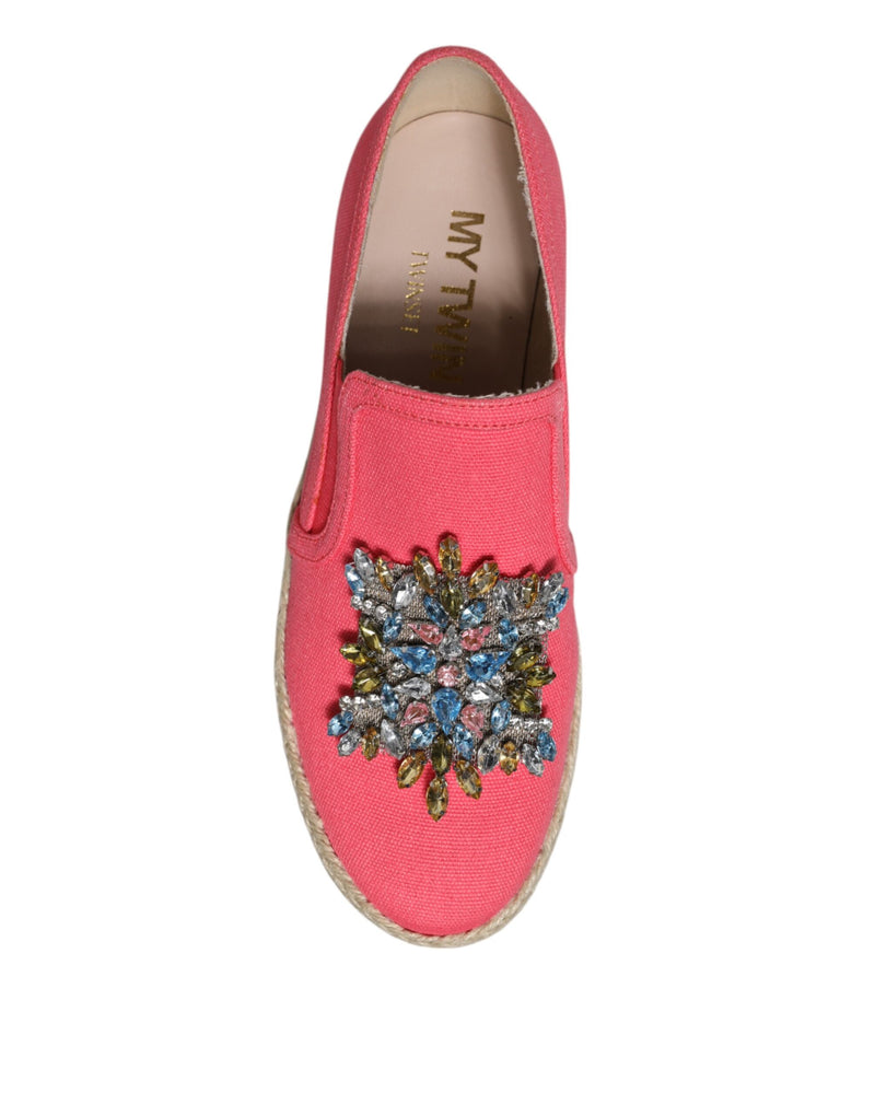 Twinset Pink Canvas Crystal Embellished Slip On Shoes