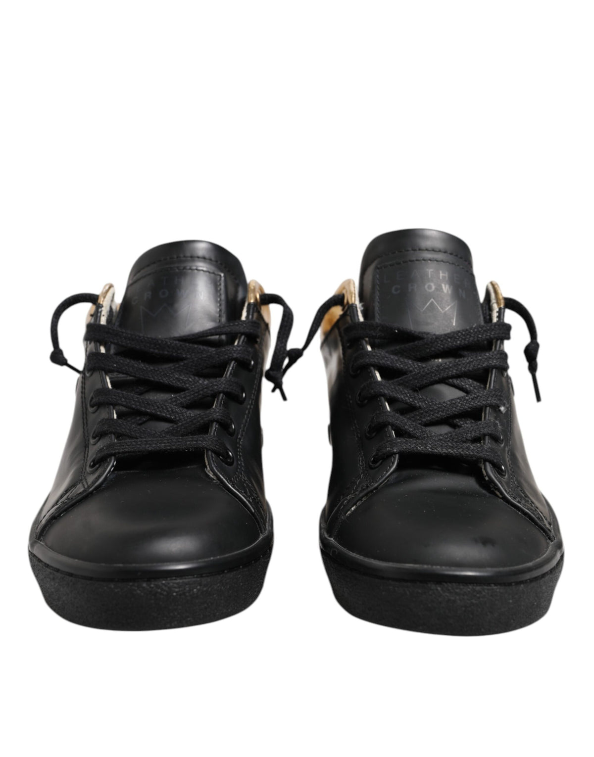 Leather Crown Sneakers Femme Noir Or Basses à Lacets