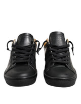 Leather Crown Sneakers Femme Noir Or Basses à Lacets