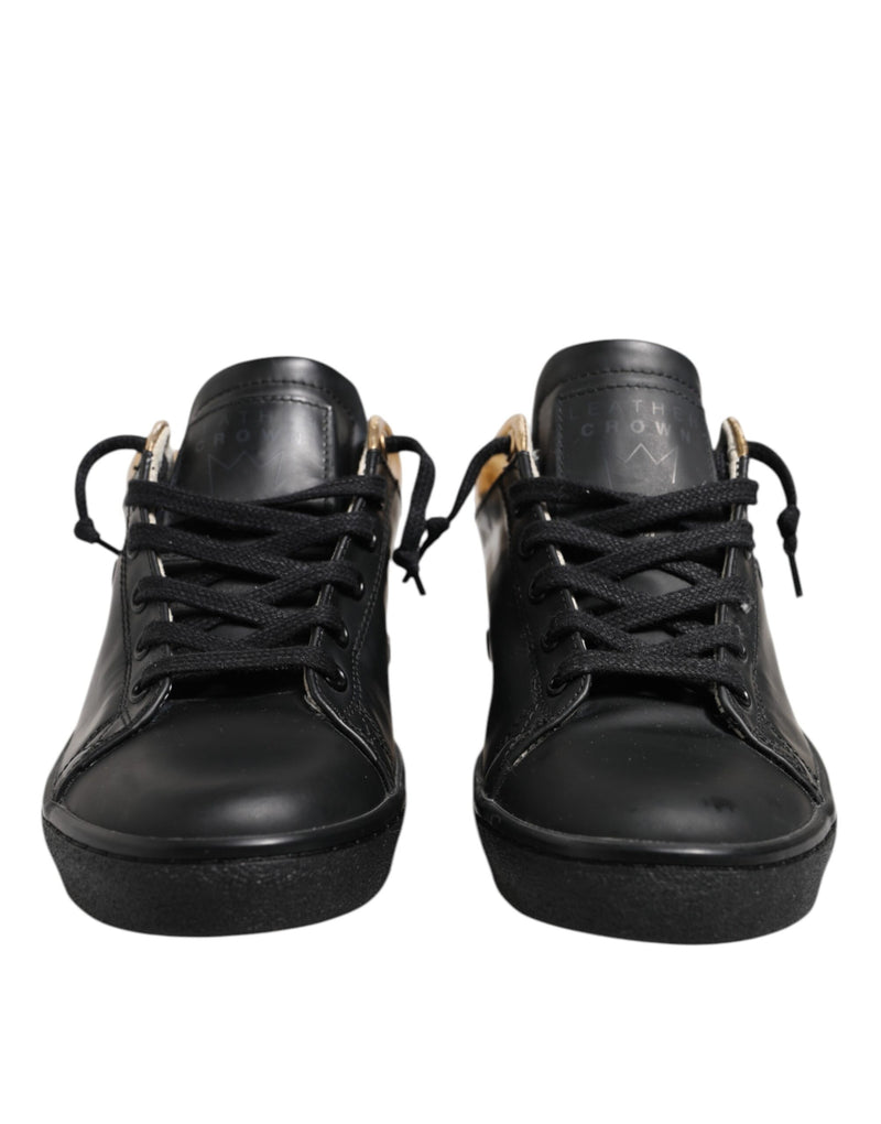 Leather Crown Sneakers Femme Noir Or Basses à Lacets