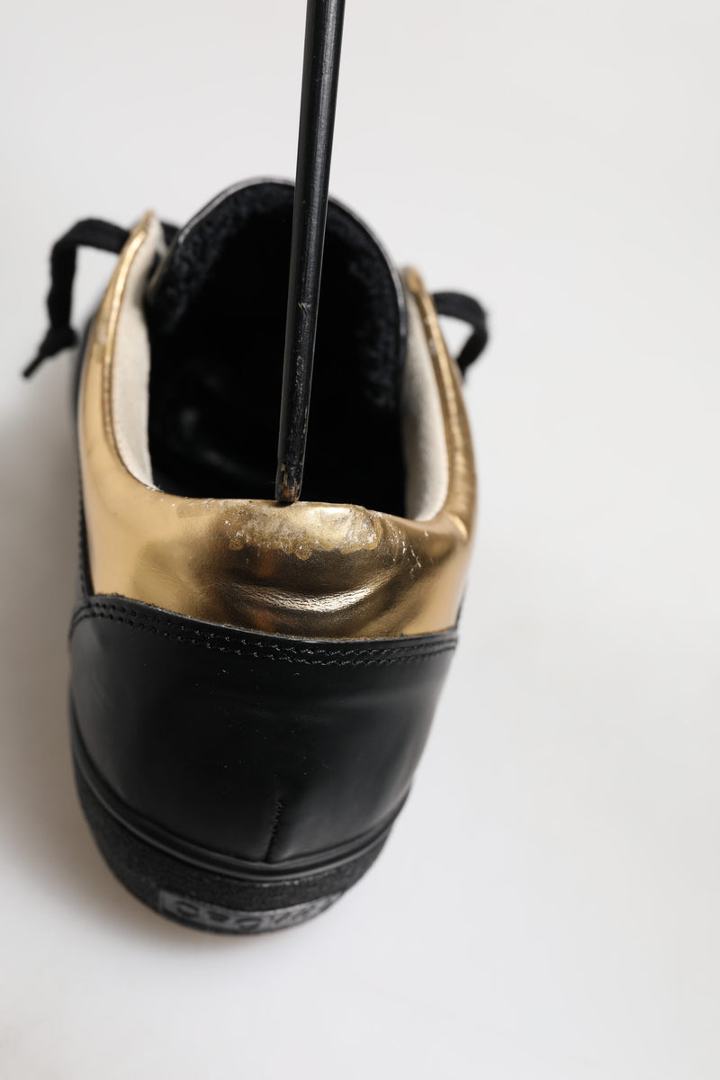 Leather Crown Sneakers Femme Noir Or Basses à Lacets