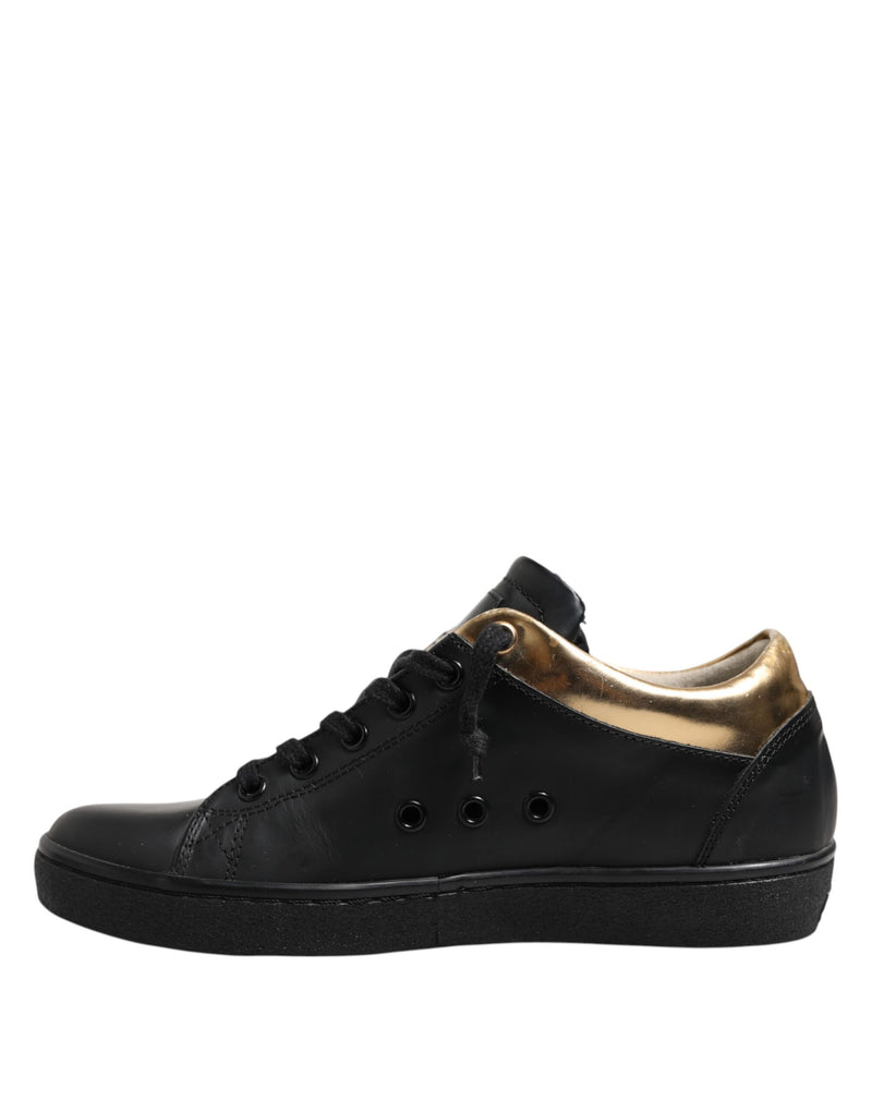 Leather Crown Sneakers Femme Noir Or Basses à Lacets