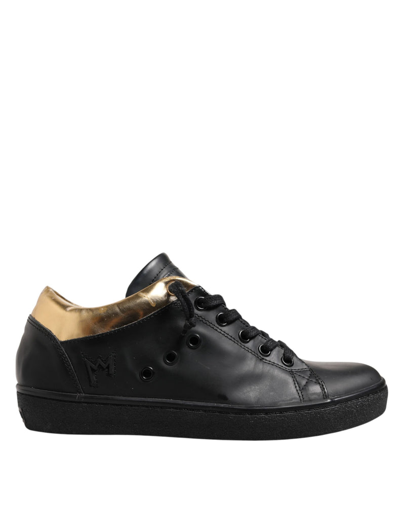 Leather Crown Sneakers Femme Noir Or Basses à Lacets