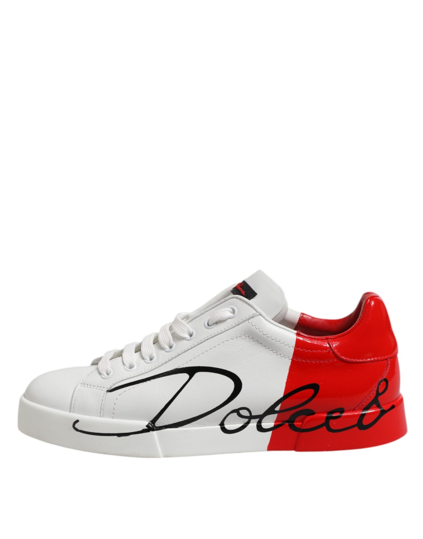 Dolce & Gabbana White Red Logo Low Top Leather Sneakers Shoes