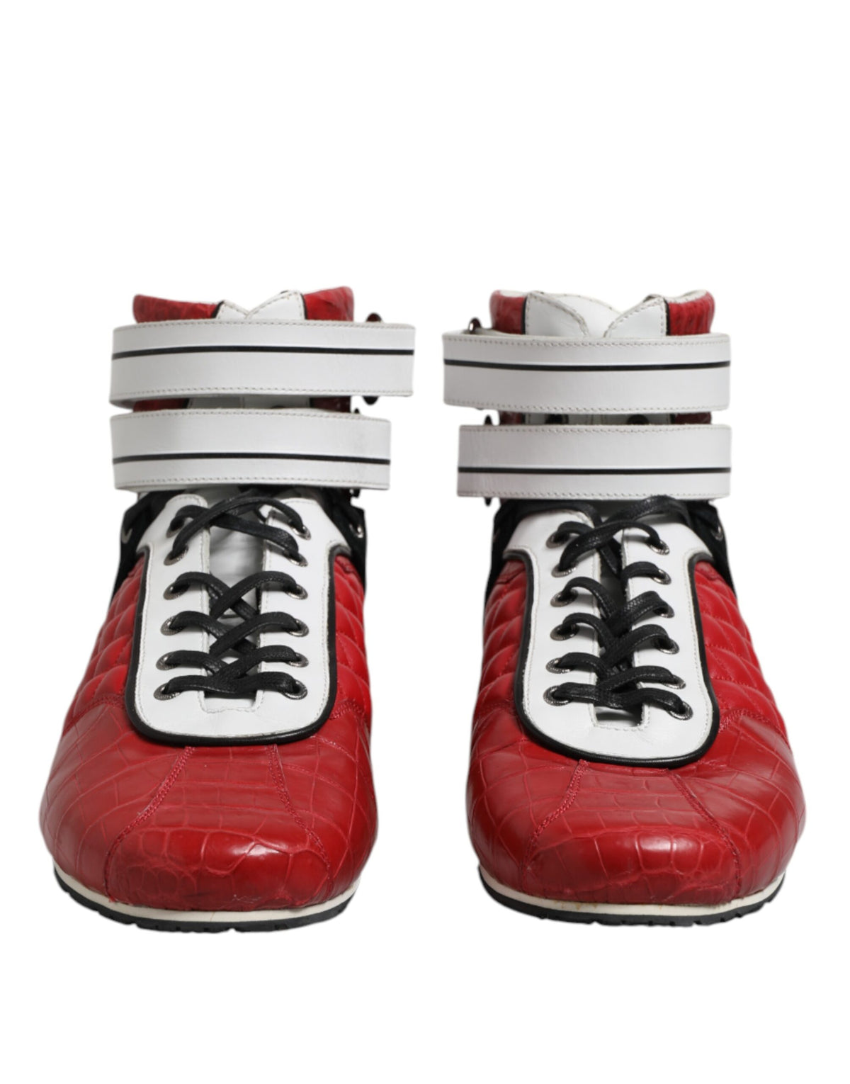 Dolce & Gabbana Red Quilted Leather Lace Up Sneakers for Men