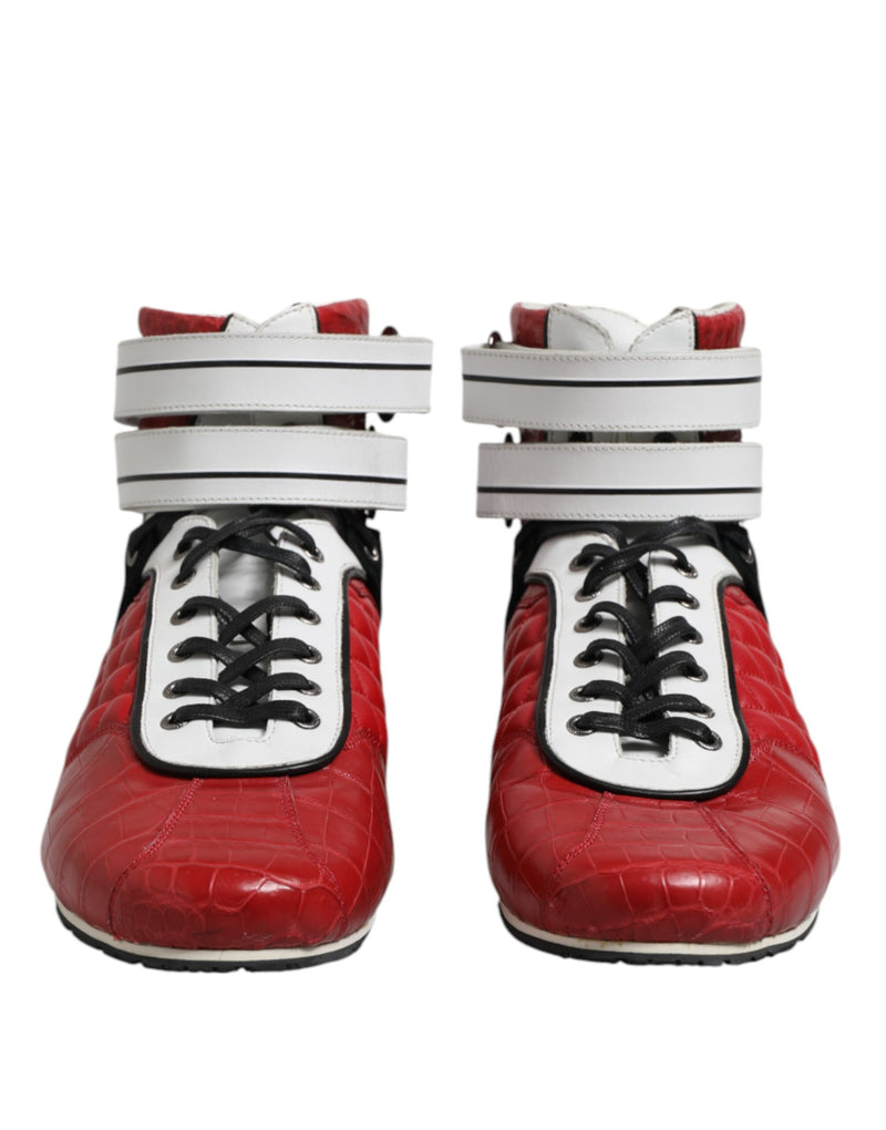 Dolce & Gabbana Red Quilted Leather Lace Up Sneakers for Men