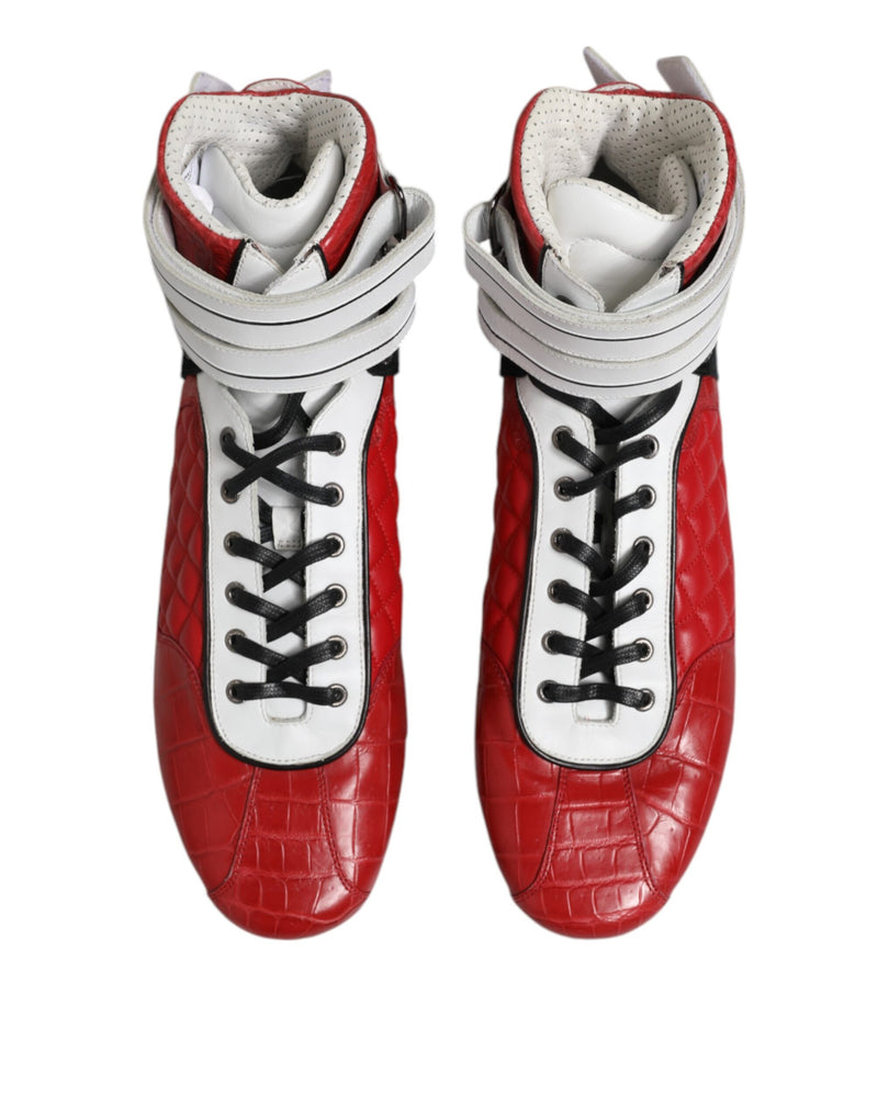 Dolce & Gabbana Red Quilted Leather Lace Up Sneakers for Men