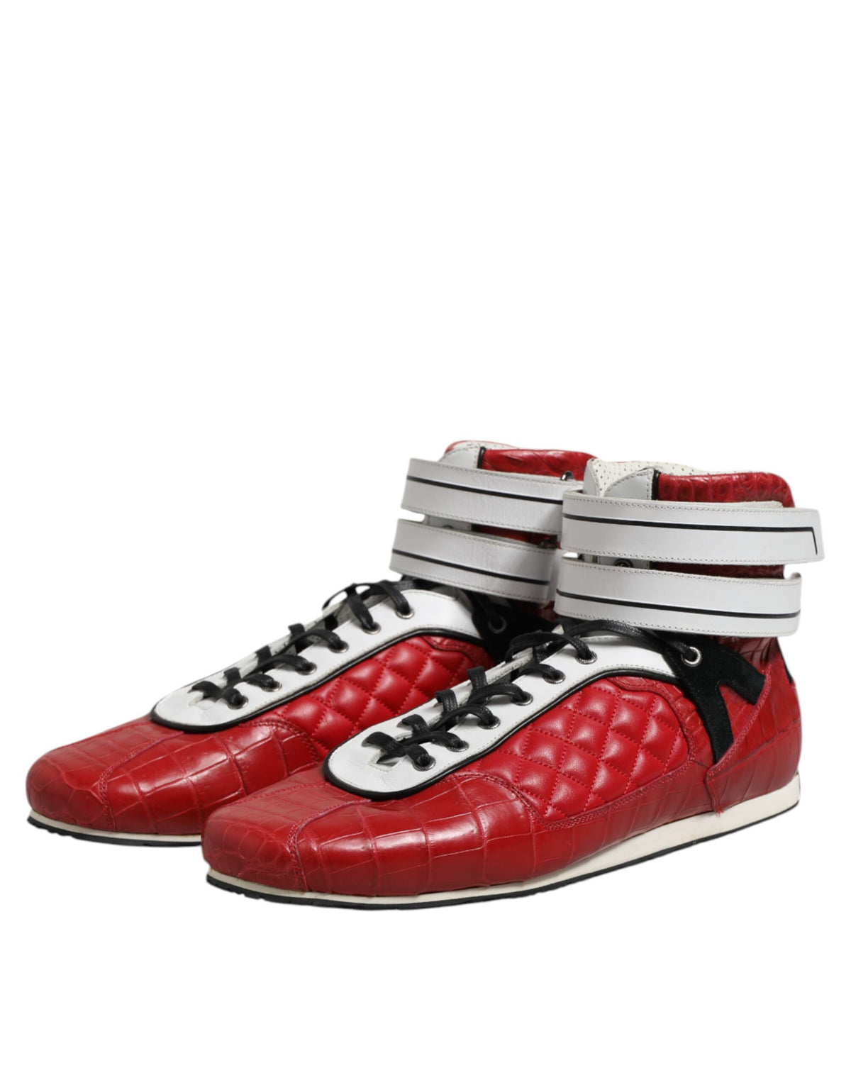 Dolce & Gabbana Red Quilted Leather Lace Up Sneakers for Men