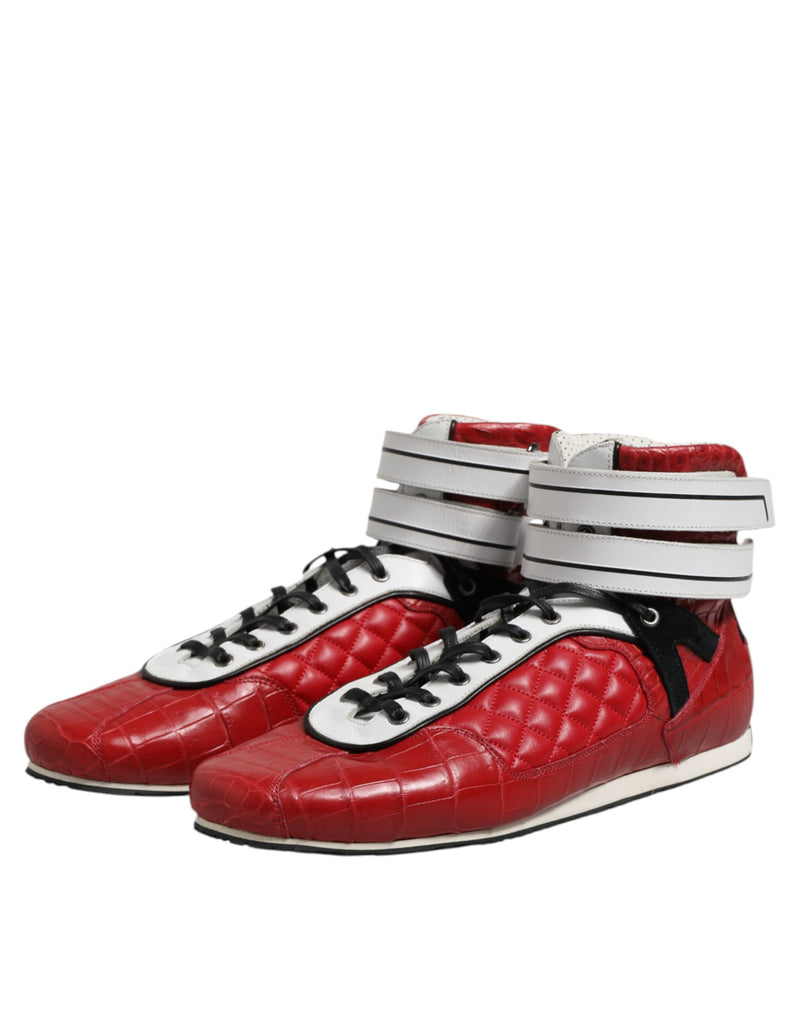 Dolce & Gabbana Red Quilted Leather Lace Up Sneakers for Men