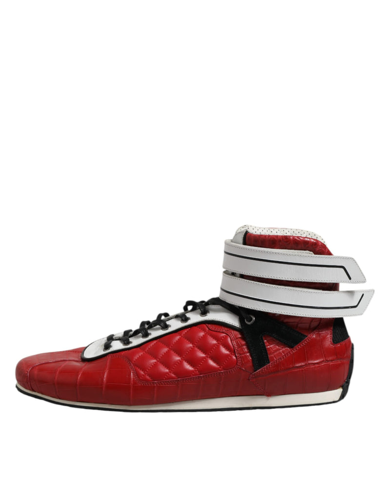 Dolce & Gabbana Red Quilted Leather Lace Up Sneakers for Men