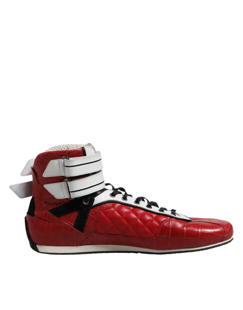 Dolce & Gabbana Red Quilted Leather Lace Up Sneakers for Men