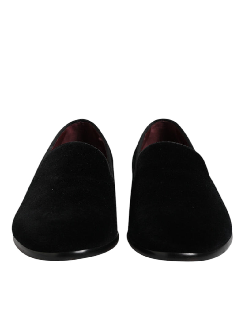 Dolce & Gabbana Black Velvet Slip On Loafers for Men