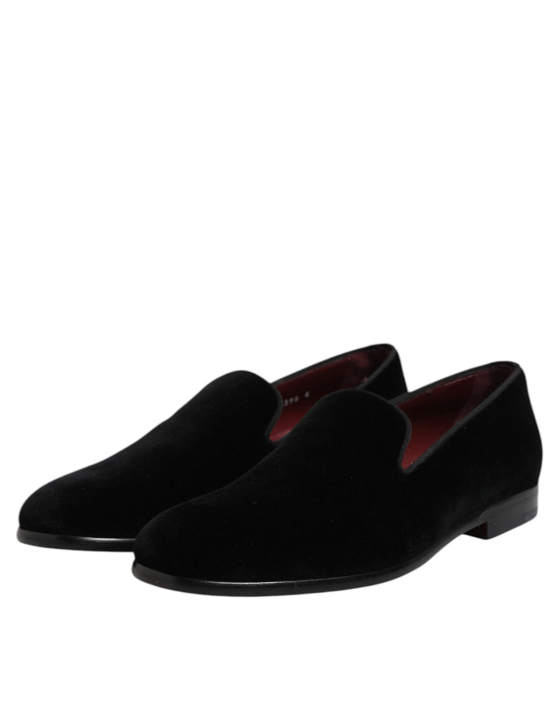 Dolce & Gabbana Black Velvet Slip On Loafers for Men