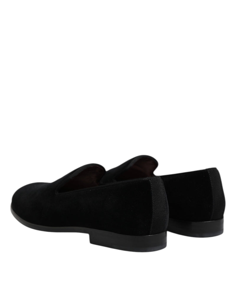 Dolce & Gabbana Black Velvet Slip On Loafers for Men