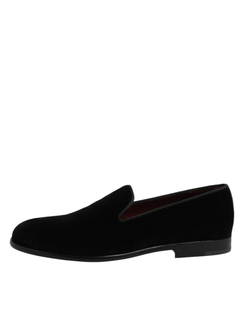 Dolce & Gabbana Black Velvet Slip On Loafers for Men