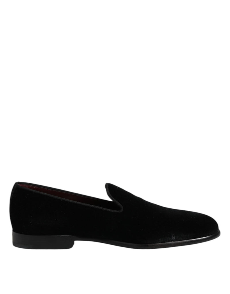 Dolce & Gabbana Black Velvet Slip On Loafers for Men