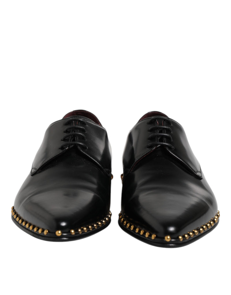 Dolce & Gabbana Black Leather Studded Derby Men's Dress Shoes