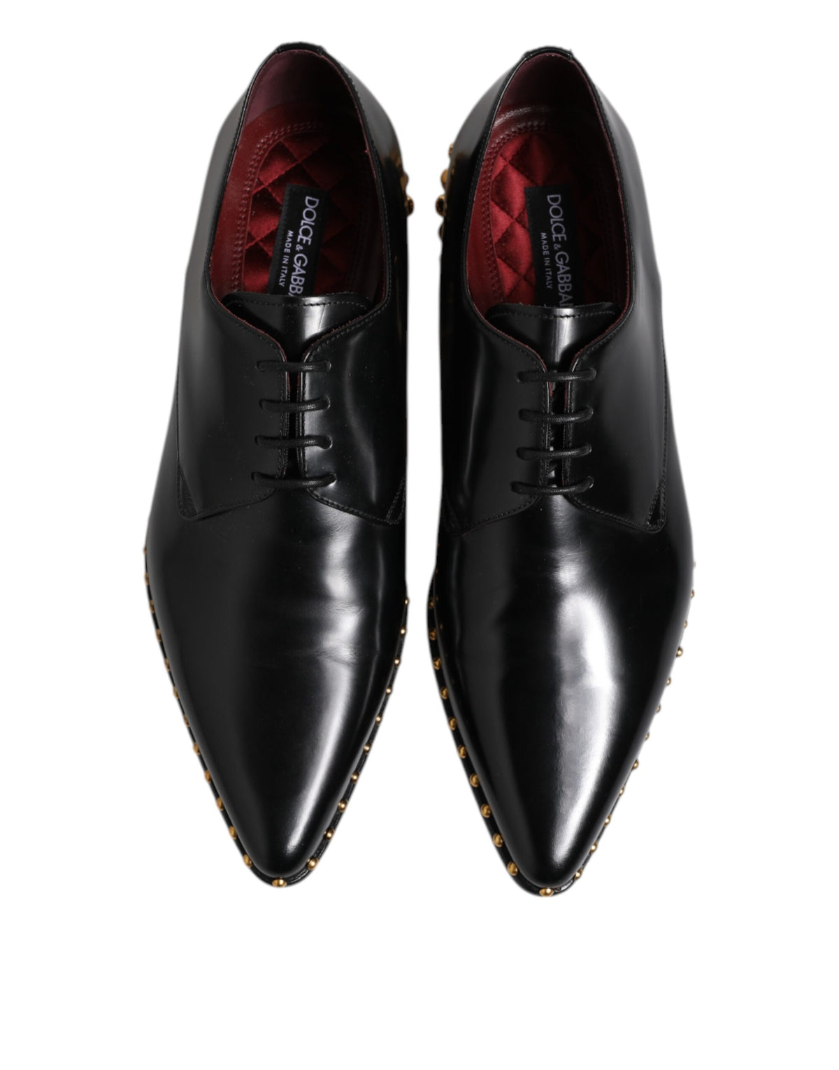 Dolce & Gabbana Black Leather Studded Derby Men's Dress Shoes