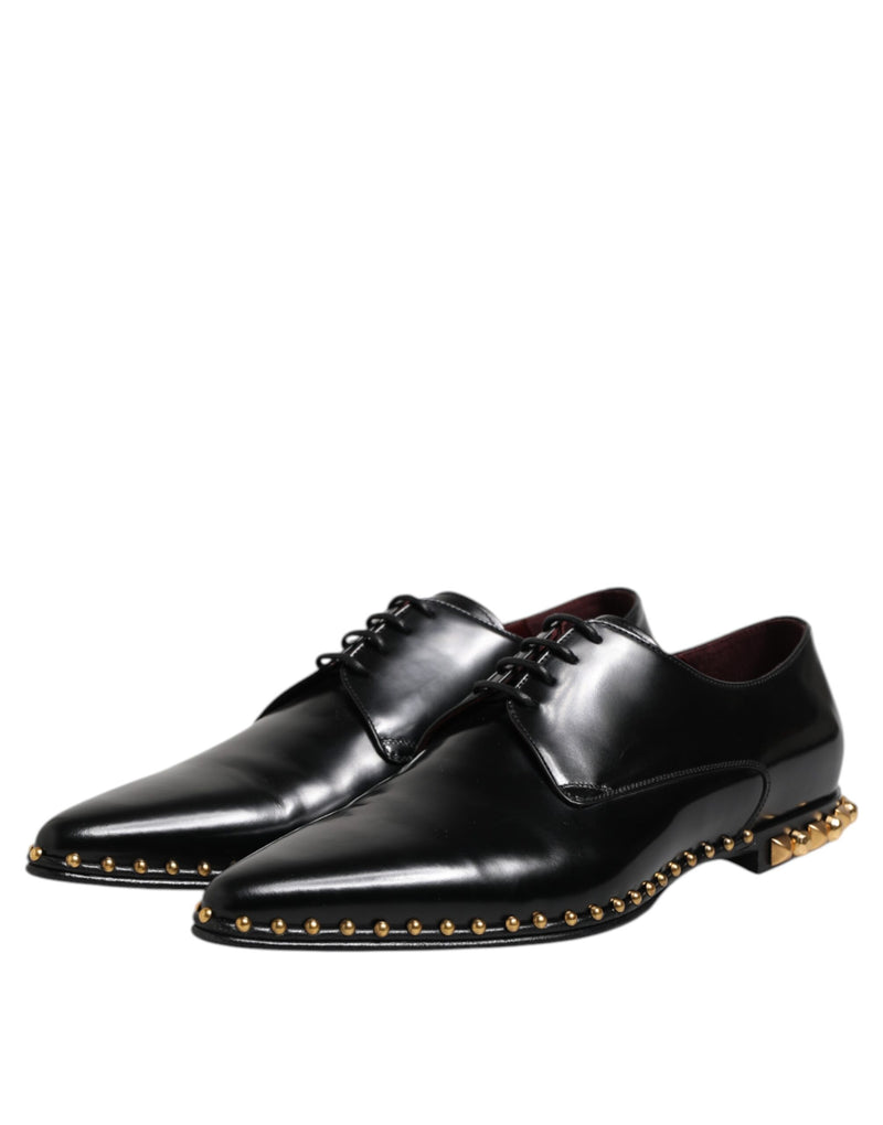 Dolce & Gabbana Black Leather Studded Derby Men's Dress Shoes