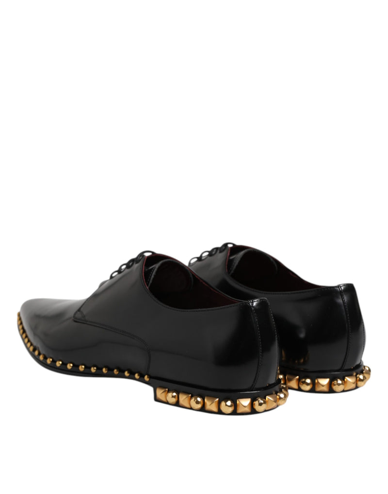 Dolce & Gabbana Black Leather Studded Derby Men's Dress Shoes