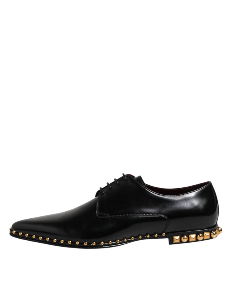 Dolce & Gabbana Black Leather Studded Derby Men's Dress Shoes